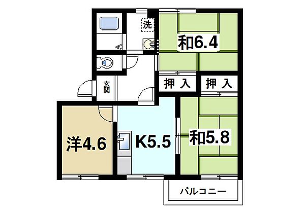 ラポールB ｜奈良県奈良市大安寺6丁目(賃貸アパート3K・2階・52.00㎡)の写真 その2