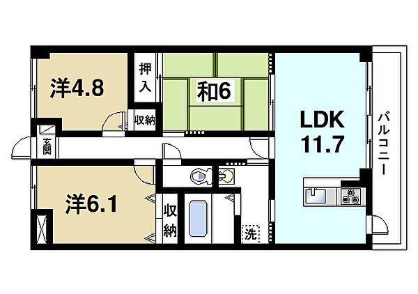 オリエント奈良杉ヶ町 ｜奈良県奈良市杉ヶ町(賃貸マンション3LDK・4階・64.52㎡)の写真 その2