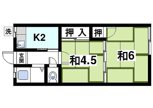 奈良県天理市二階堂上ノ庄町(賃貸アパート2K・2階・33.00㎡)の写真 その2