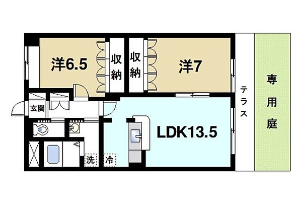 京都府木津川市州見台1丁目(賃貸マンション2LDK・1階・60.00㎡)の写真 その2