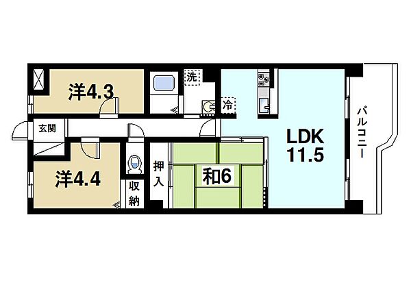 朝日プラザアーバネート奈良 ｜奈良県奈良市西木辻町(賃貸マンション3LDK・5階・63.39㎡)の写真 その2