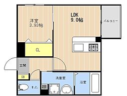 西鉄天神大牟田線 高宮駅 徒歩12分の賃貸マンション 3階1LDKの間取り