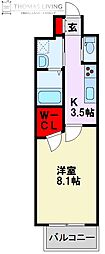 福岡市地下鉄空港線 祇園駅 徒歩3分の賃貸マンション 2階1Kの間取り