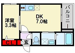 福岡市博多区三筑2丁目アパート 1DKの間取図画像