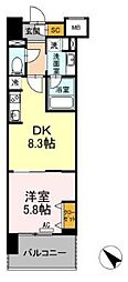 ウィスタリアレジデンス博多 1DKの間取図画像