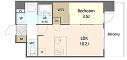 リーフル博多 1LDKの間取図画像