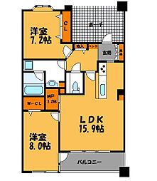 アンピール舞鶴 2LDKの間取図画像