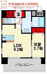 西鉄天神大牟田線 高宮駅 徒歩12分の賃貸マンション 3階1LDKの間取り