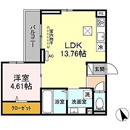 D-room箱崎 1LDKの間取図画像