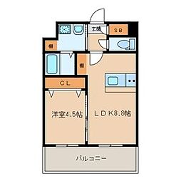 ランドマーク香椎駅前 1LDKの間取図画像
