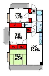 コンフォート香椎東 3LDKの間取図画像