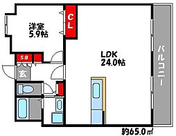 リジェール箱崎 1LDKの間取図画像