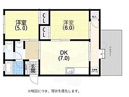 ときわビューハイツ 2DKの間取図画像