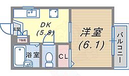 レックインひよどり 1DKの間取図画像