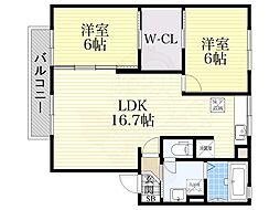 ガーデンコート車A棟 2LDKの間取図画像