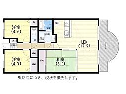 デメテル高取台 3LDKの間取図画像