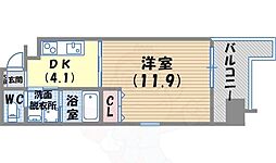 デコール神戸2 1Kの間取図画像