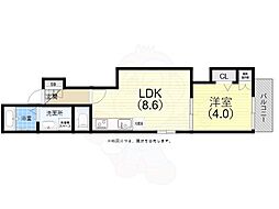エルグランド湊川 1LDKの間取図画像