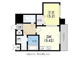 プリオーレ新開地 1DKの間取図画像