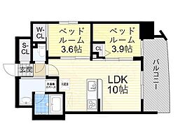 大阪市中央区瓦町2丁目マンション 2LDKの間取図画像