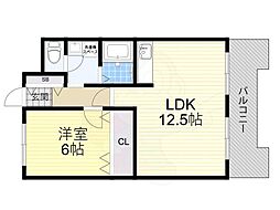 阪神ハイグレードマンション5番館 1LDKの間取図画像