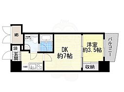 アプリーレ南森町 1DKの間取図画像