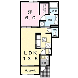 パス・ドール 1階1LDKの間取り