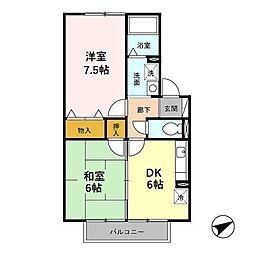 ラフィネ北間 2DKの間取図画像