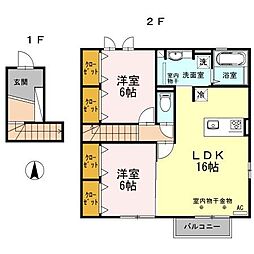 フルールS2 2LDKの間取図画像