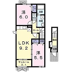 シャトンかほく 2LDKの間取図画像