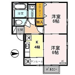 エクセランA棟 2Kの間取図画像