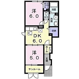 プラシード.ウエダ2 2DKの間取図画像