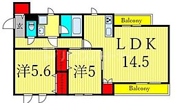 エトワールヴァリ　プリミエ 1階2LDKの間取り