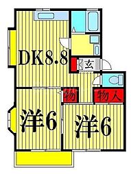ヴェルドミール 1階2DKの間取り