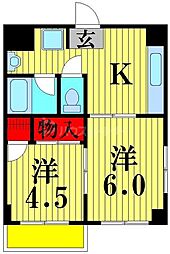 ラポール亀有 2DKの間取図画像