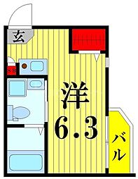 ハーモニーテラス青井6 ワンルームの間取図画像