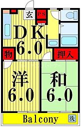 ベルメール西新井2 2DKの間取図画像