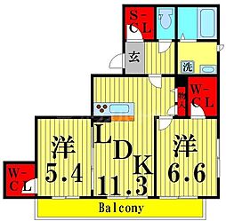メゾンドヴァン 2LDKの間取図画像
