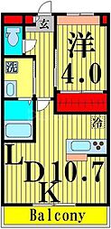 アムールワン 1LDKの間取図画像