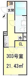 CFジオーレ北綾瀬テラス 1Kの間取図画像