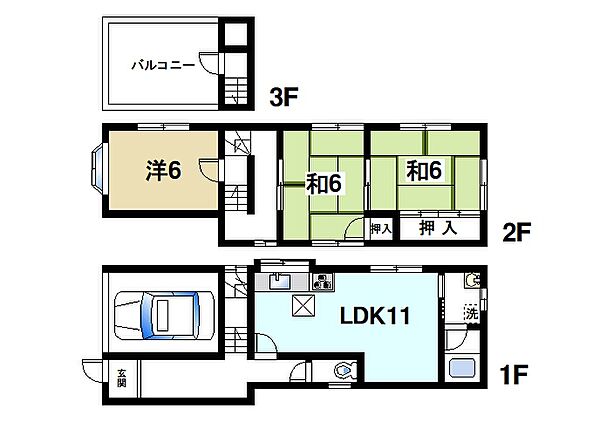 間取：一戸建ての3LDKの間取りです