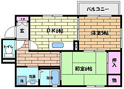 リビング六甲ウエストA 2DKの間取図画像