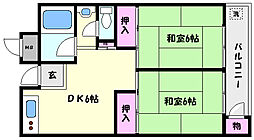 大和スカイハイツ 2DKの間取図画像