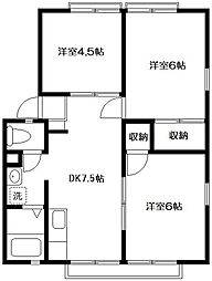 サンライズB 3DKの間取図画像