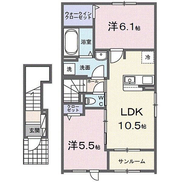パピーI 205｜和歌山県和歌山市毛見(賃貸アパート2LDK・2階・57.57㎡)の写真 その2