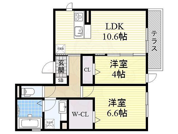 大阪府東大阪市六万寺町１丁目(賃貸アパート2LDK・1階・55.58㎡)の写真 その2