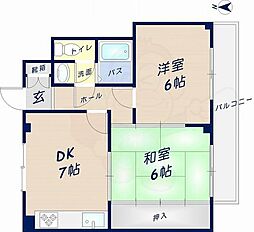 グレースハイツナカタニ 2DKの間取図画像