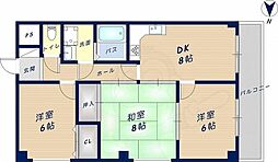 グレースハイツナカタニ 3DKの間取図画像