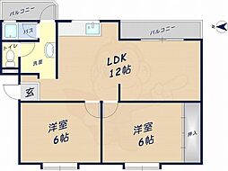 旭町ブルーハイツ 2LDKの間取図画像