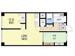 若江岩田スカイハイツ 2LDKの間取図画像